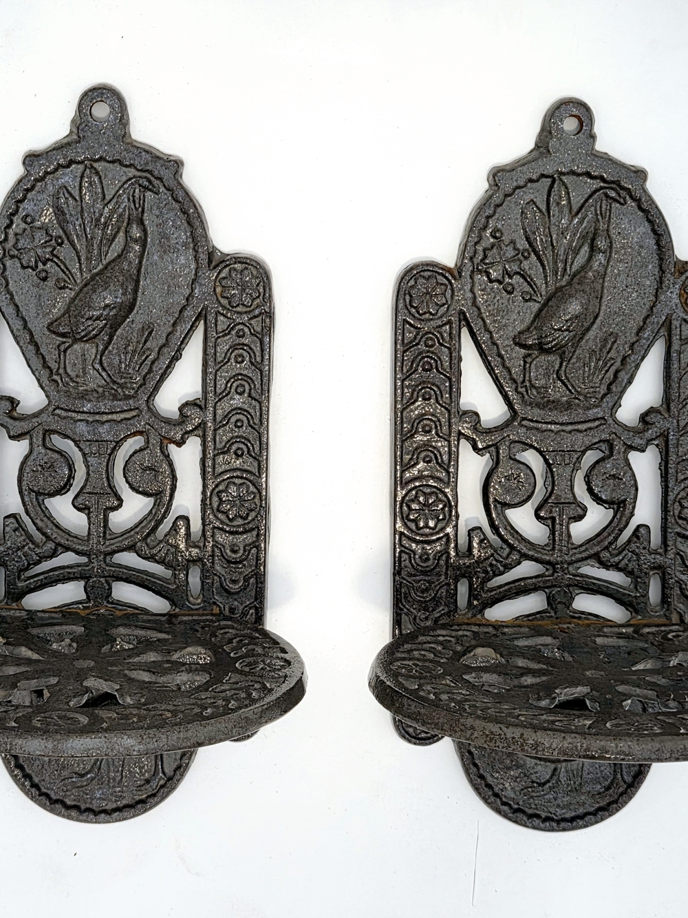 Antique Cast Iron Kiwi Bird Wall Mount Sconces, a Pair